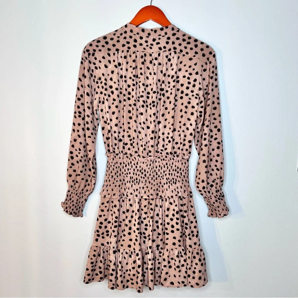 Rebecca Taylor La Vie Le Faune Mini Dress Sz M Smock Cheetah Print Long Sleeve